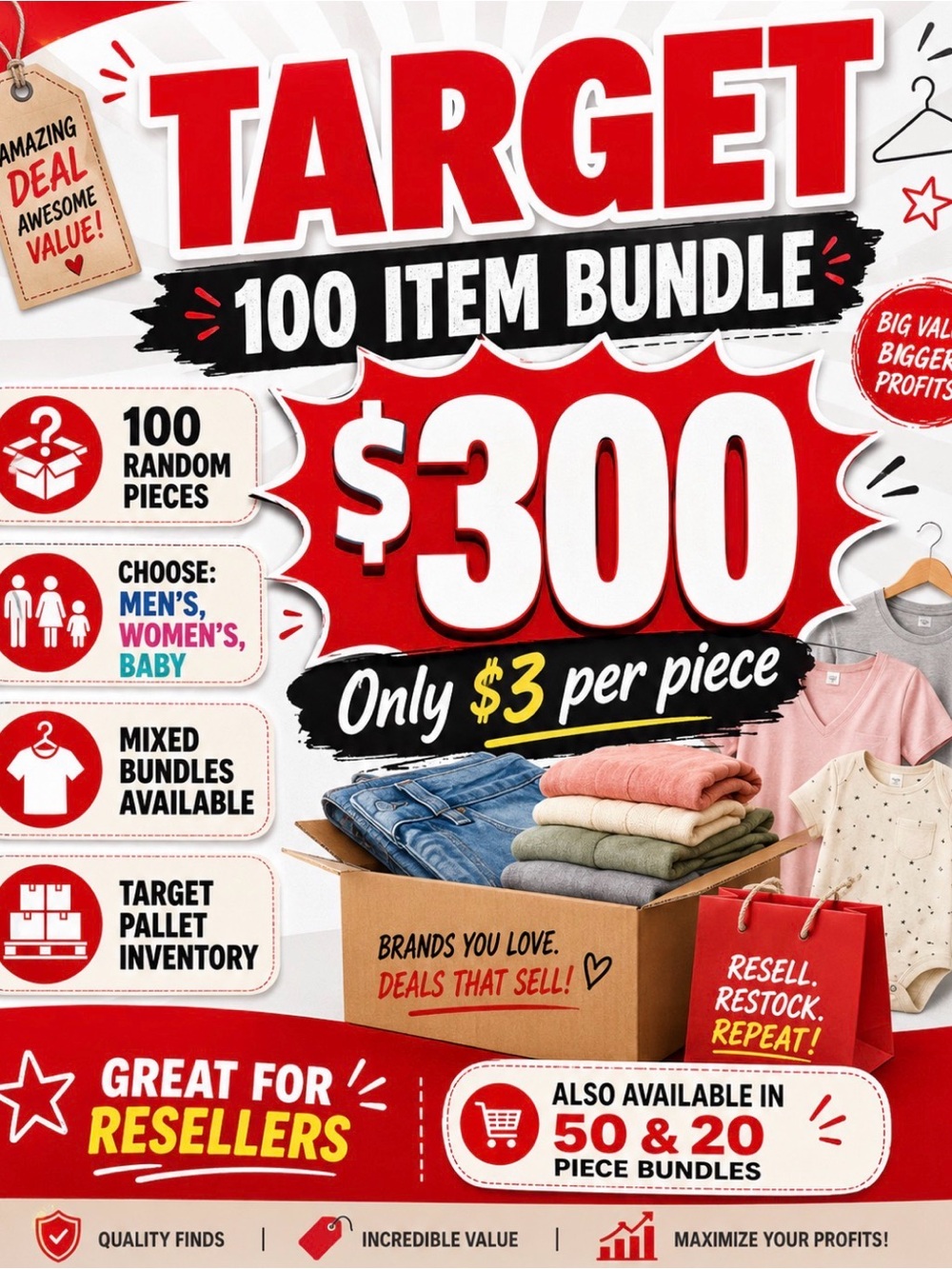 Target 🎯 100 Piece Clothing Reseller Bundle Deal Men’s Women’s Kids‼️